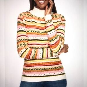 TALBOTS Mock Neck Fair Isle Long Sleeve Sweater Women’s Size XL 1X